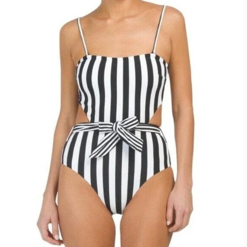 NWT Onia • Rumi Striped One Piece Swimsuit Size L Black and White